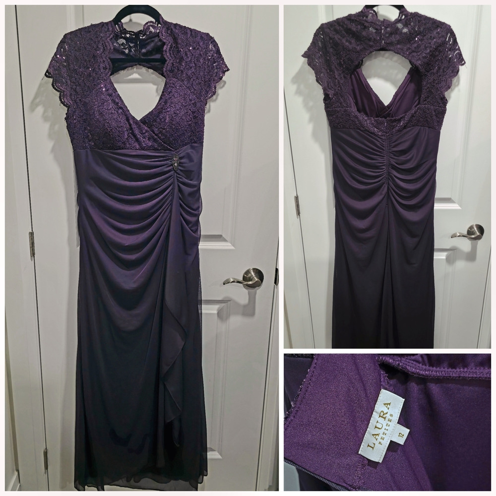 Laura Ashley Purple Lace-Accent Maxi Dress
